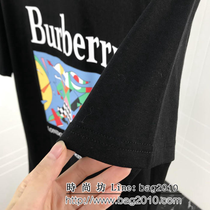 BURBERRY巴寶莉 19ss早春新款 彩色微標騎士戰馬 黑色短袖 定制面料 高版本男女同款 ydi2388